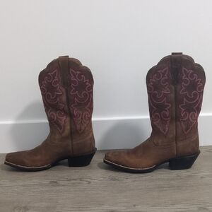 Ariat Brown Boots with Pink Stitching